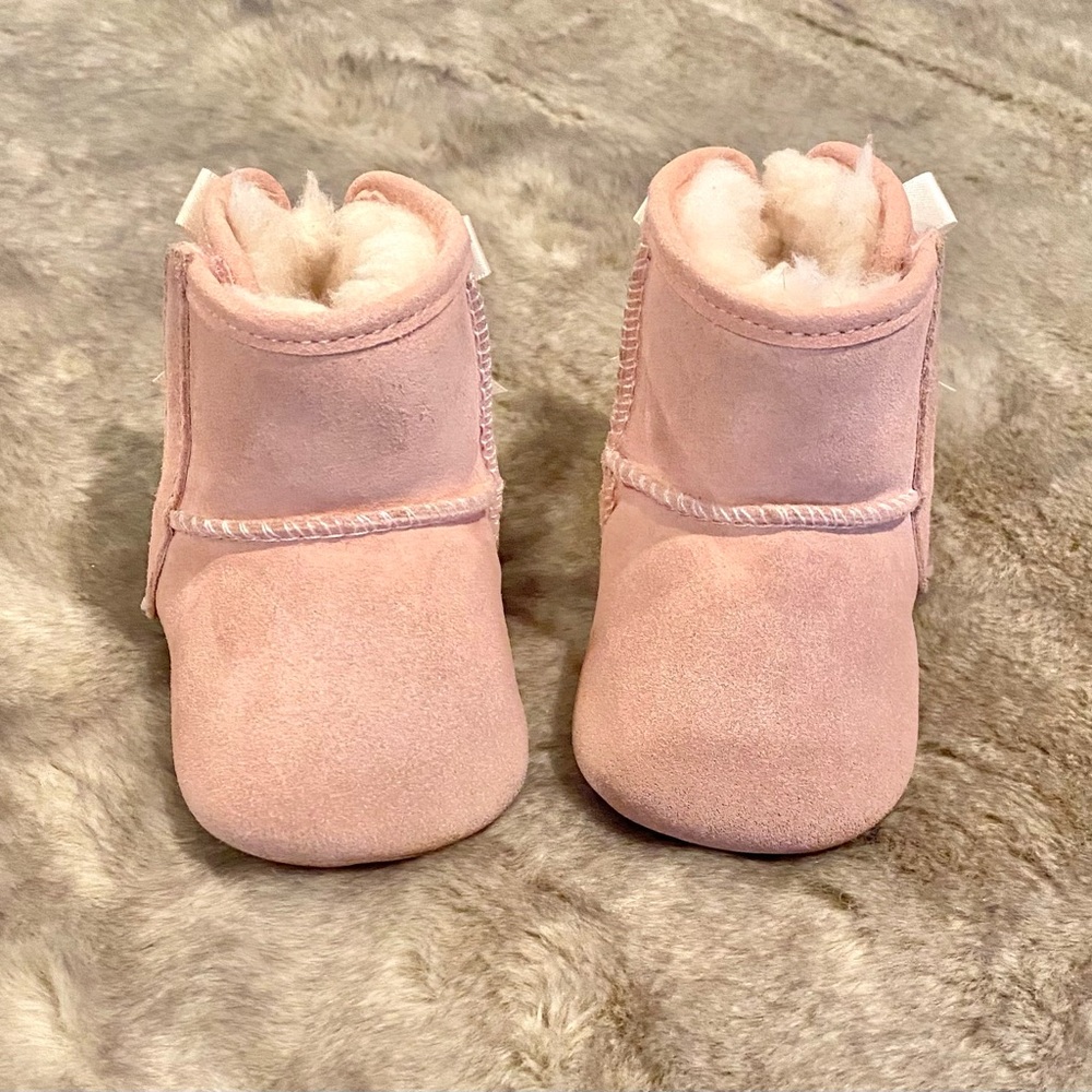 UGG Soft Pink Baby Booties with Ribbon Bow